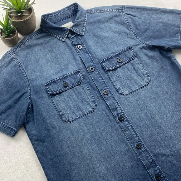 Fundamental Coast Denim Short Sleeve Button Up (Blue) - Picture 4 of 16